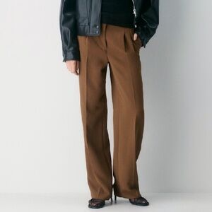 Wilfred Effortless Pant Crepette Size 2 Brown Wide Leg Pleated High Rise Trouser